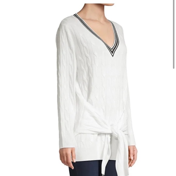 Sandro ECRA Emma Wool Cashmere Tie-Waist Cable-Knit Sweater - Picture 2 of 13